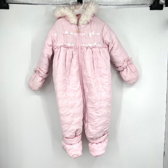 Rothschild Other - Rothschild Baby Girl Pink Faux Fur Woven Pram Outerwear Snow Suit Size 24 M